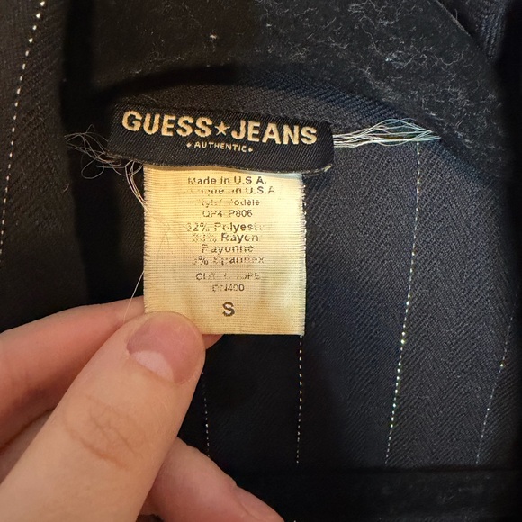 ✨ Y2K Guess Jeans Black Pinstripe Cropped Blazer – Satin Tie Front (S) - Picture 2 of 3